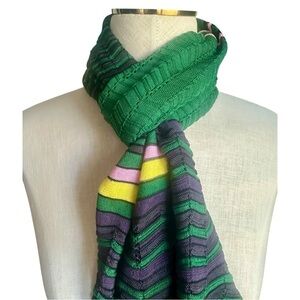 Missoni M Knit Chevron Scarf Green Purple Stripe 30x184 NWT Made in Italy